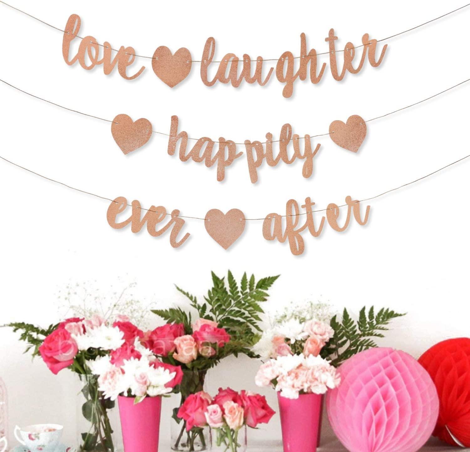 3Pcs Rose Gold Glitter Love Laughter and Happily Ever After Banner - Wedding Shower Decorations - If you say i do