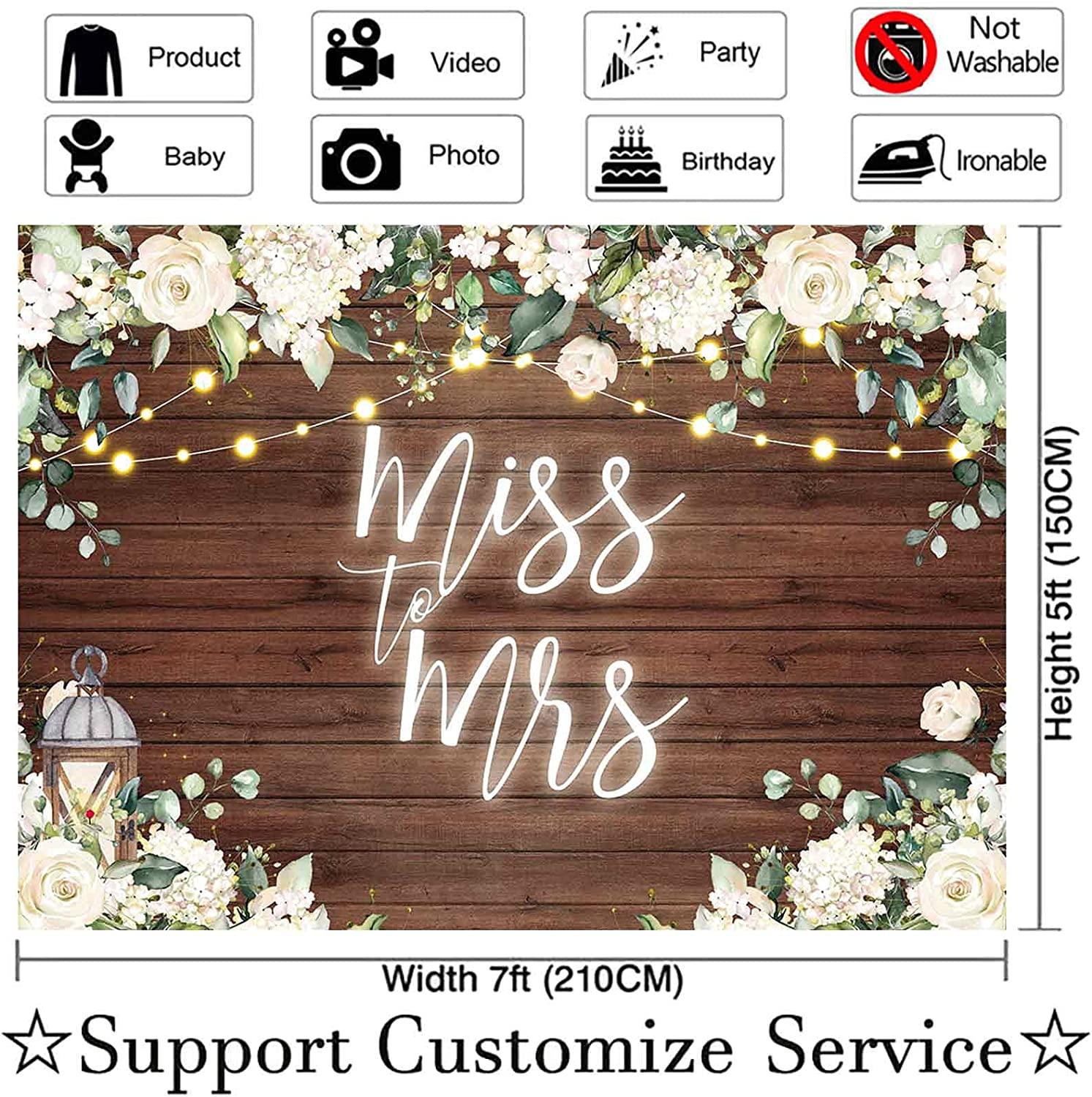 Miss to Mrs Backdrop for Bridal Shower Rustic White Floral Brown Wood Flower Wooden Wall Decoration - If you say i do