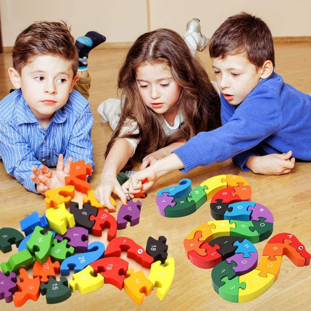 Alphabet Jigsaw Puzzle Building Blocks Animal Wooden Puzzle , Wooden Snake Letters Numbers Block Toys for Children’s Toys - If you say i do