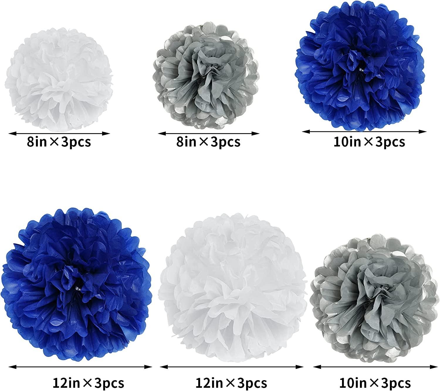 Paper Pom Poms Gold Gradient Navy Blue and White Tissue Hanging Paper Pom  Poms,Flower Ball Wedding Birthday Party Decoration(12pcs,8&10&12)
