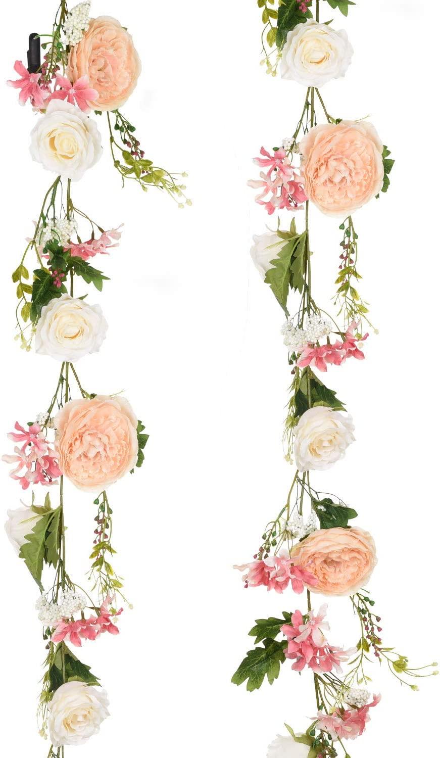 6ft Artificial Peony Garland Flowers, Floral Greenery Garland Rose Flower Vine Garland with Mixed Peony Flowers - If you say i do