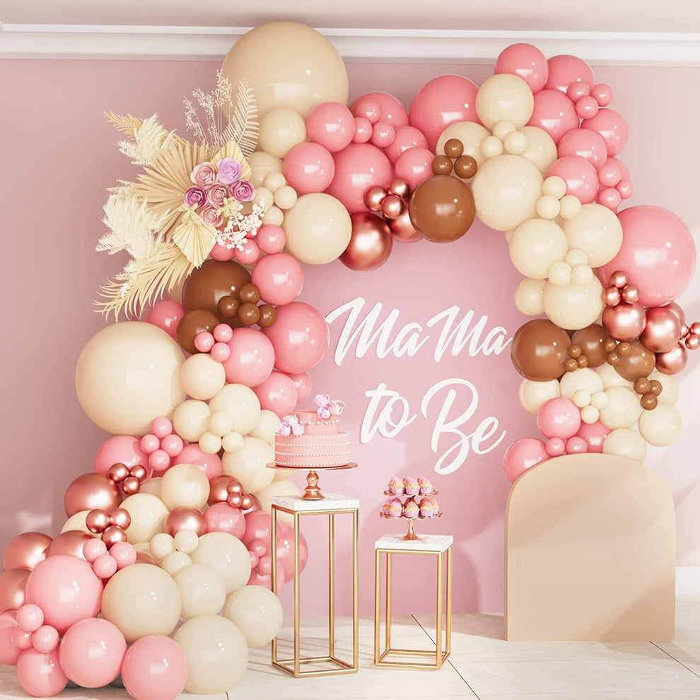 142pcs Boho Balloon Garland Arch Kit With Pink Chocolate Coloured Ivor ...