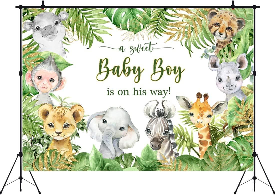 Jungle Safari Animals Baby Shower Backdrop Baby Boy is On His Way It's a Boy Photography Background - If you say i do