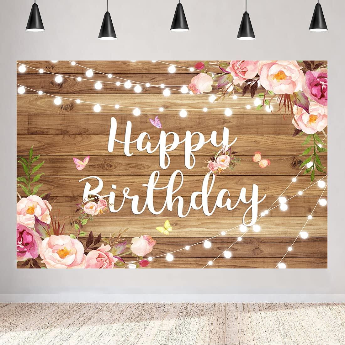 Pink Floral Happy Birthday Backdrop Butterfly Wooden Floor Watercolor Flowers Girls Birthday Party Decorations - If you say i do