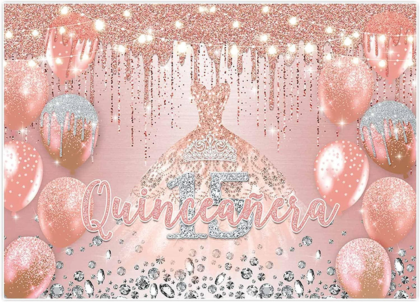 Rose Gold Quinceañera Birthday Backdrop for Girl Princess Happy 15th Bday Crown Mis Quince Años Balloons - If you say i do