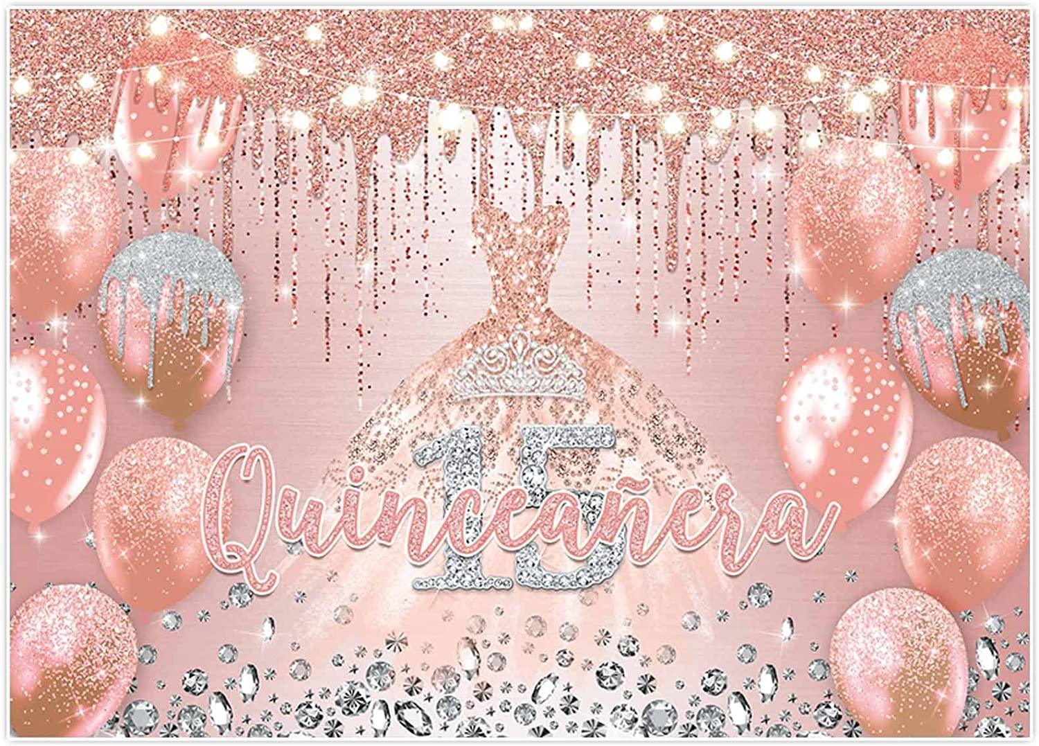 Rose Gold Quinceañera Birthday Backdrop for Girl Princess Happy 15th Bday Crown Mis Quince Años Balloons - If you say i do