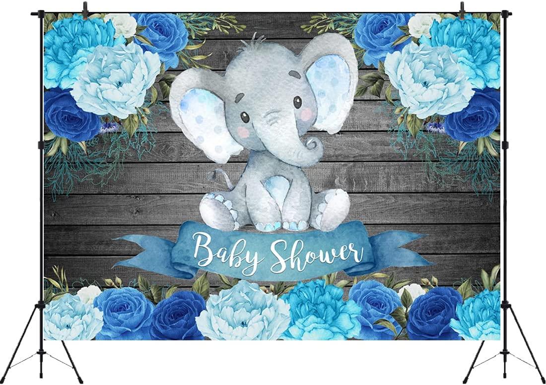 Boy Elephant Baby Shower Backdrops Blue Floral Watercolor Flowers Rustic Wood Wooden Texture Wall Photography Background - If you say i do