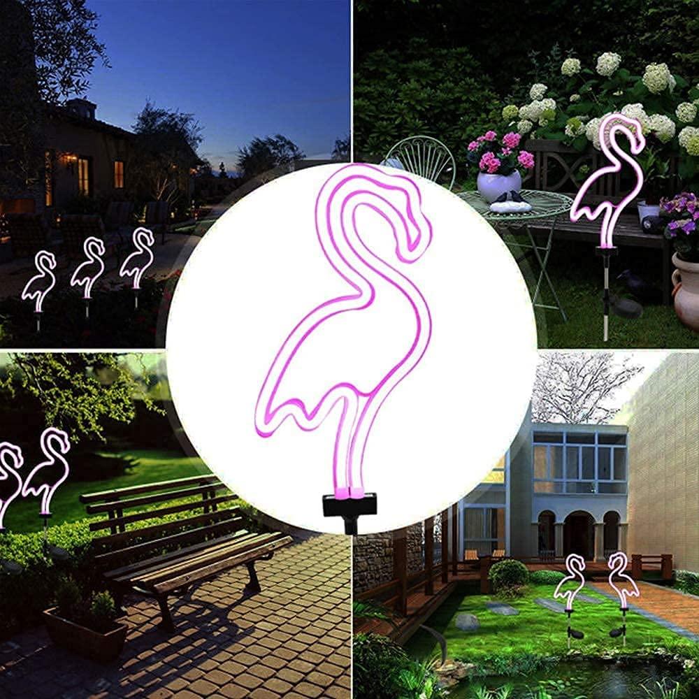 2pcs Neon Pink Flamingo Lighting Solar Garden Stake Lights, Outdoor Solar Pathway Light for Lawn - If you say i do