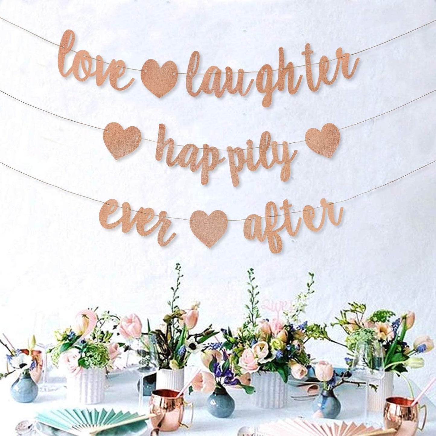 3Pcs Rose Gold Glitter Love Laughter and Happily Ever After Banner - Wedding Shower Decorations - If you say i do