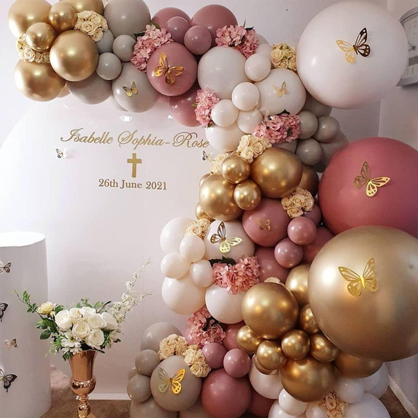148PCS Rose and Pink Balloon Garland Arch Kit, Gold Chrome balloons Latex Balloons Rose Gold Butterfly Stickers Wall Decor - If you say i do