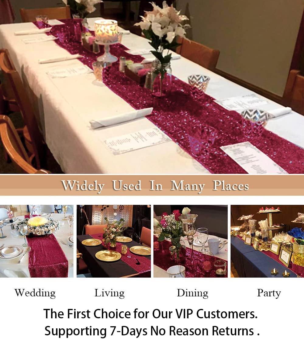 12''x72'' Wine Sequin Table Runners 72Inch Long Birthday Party Indoor Outdor Table Runner for Wedding - If you say i do