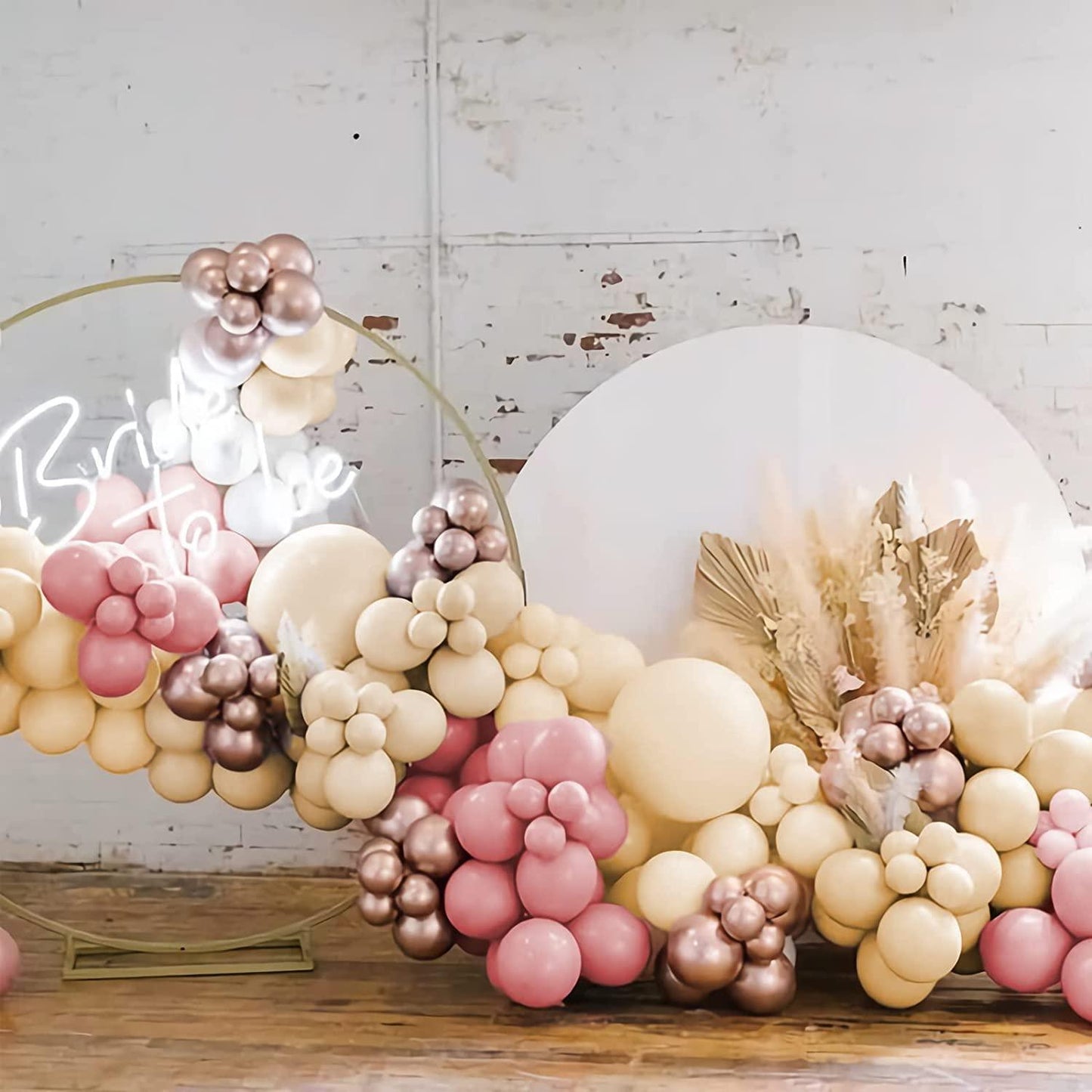 142pcs Boho Balloon Garland Arch Kit With Pink Chocolate Coloured Ivory White Metallic Rose Gold Balloons for Baby Shower, Birthday, Bridal Shower - If you say i do