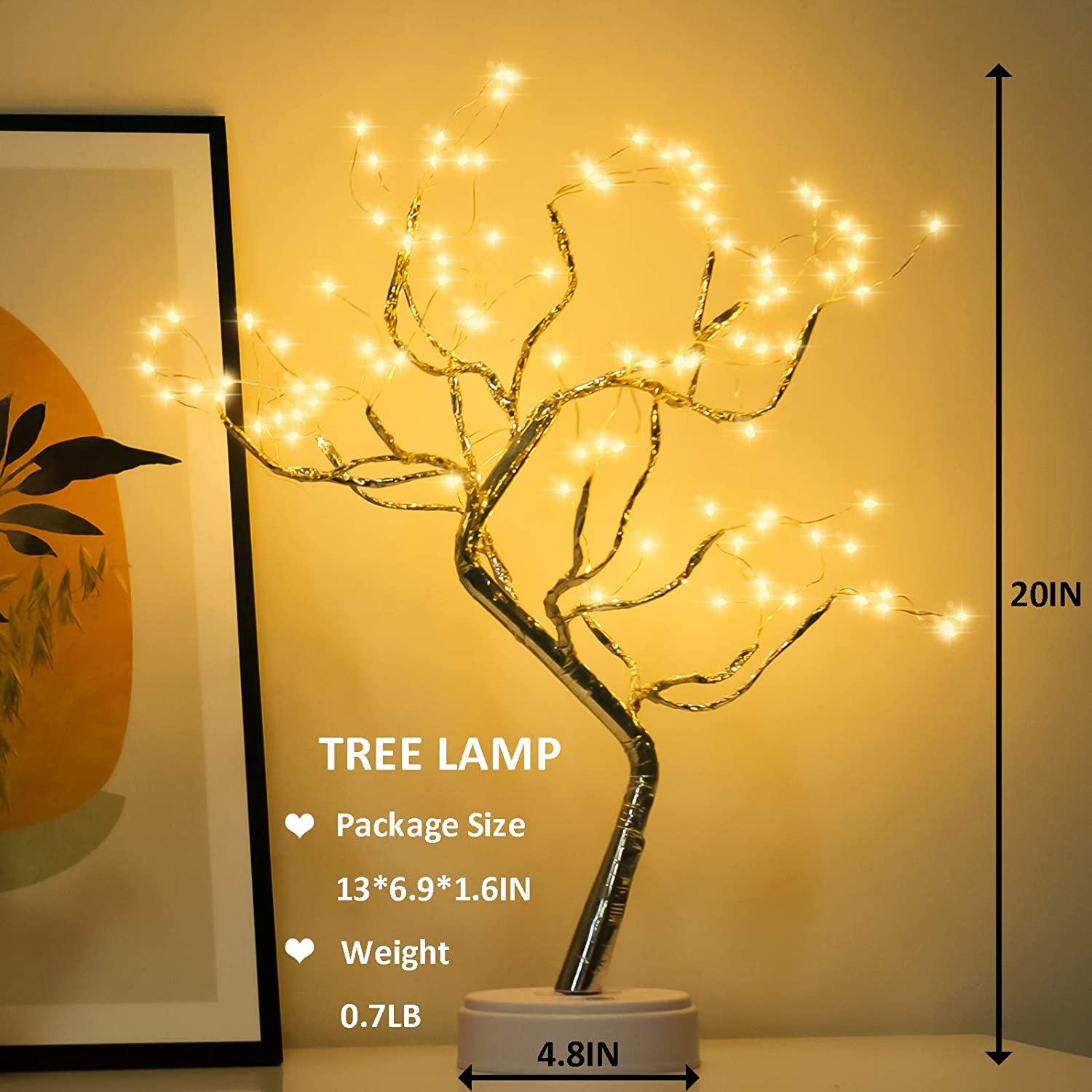 light up bonsai tree Lostars Tabletop Bonsai Tree Light 108 Led Copper Wire Tree Lamp Fairy Spirit Night Light,Battery/USB Operated,6h Timer Adjustable Branc