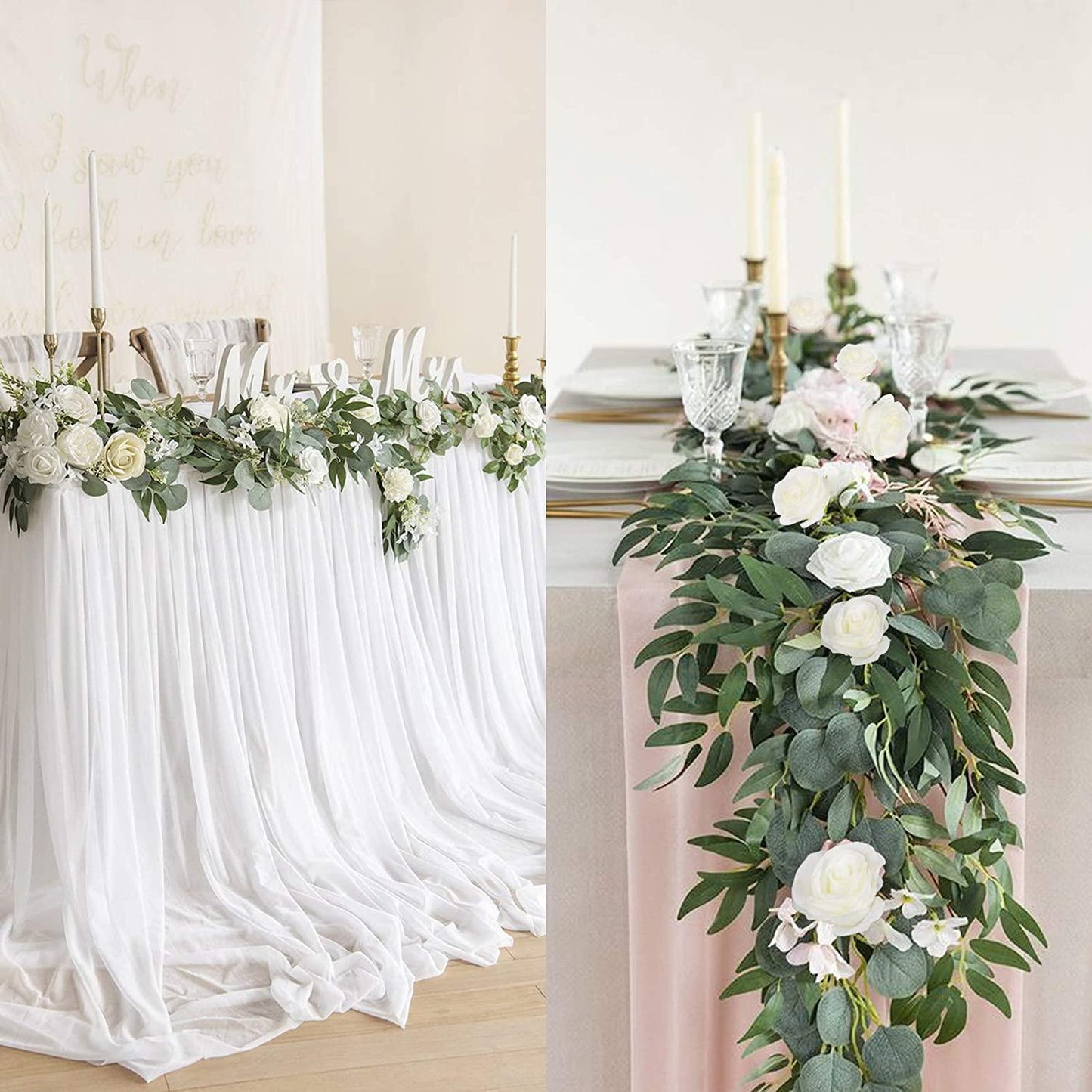 Willow Eucalyptus Garlands with Flowers, Eucalyptus Garland with Artificial Silk Rose Flower Vine - If you say i do