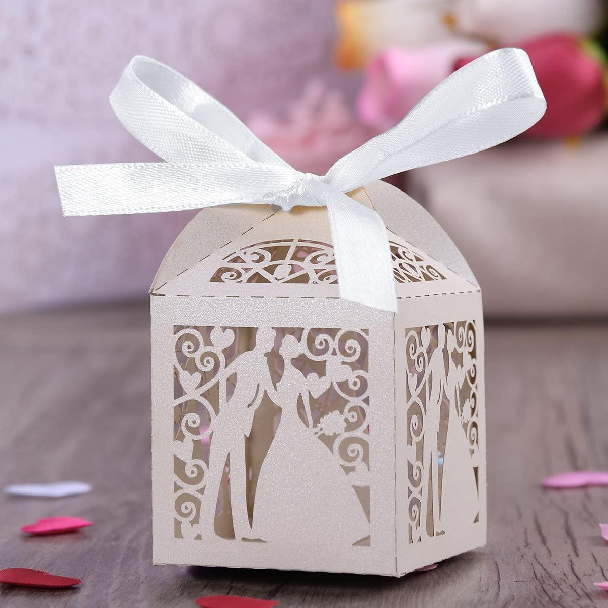 100pcs Wedding Candy Boxes Couple Design Luxury Lase Cut Party Wedding Favor Ribbon Candy Boxes - If you say i do