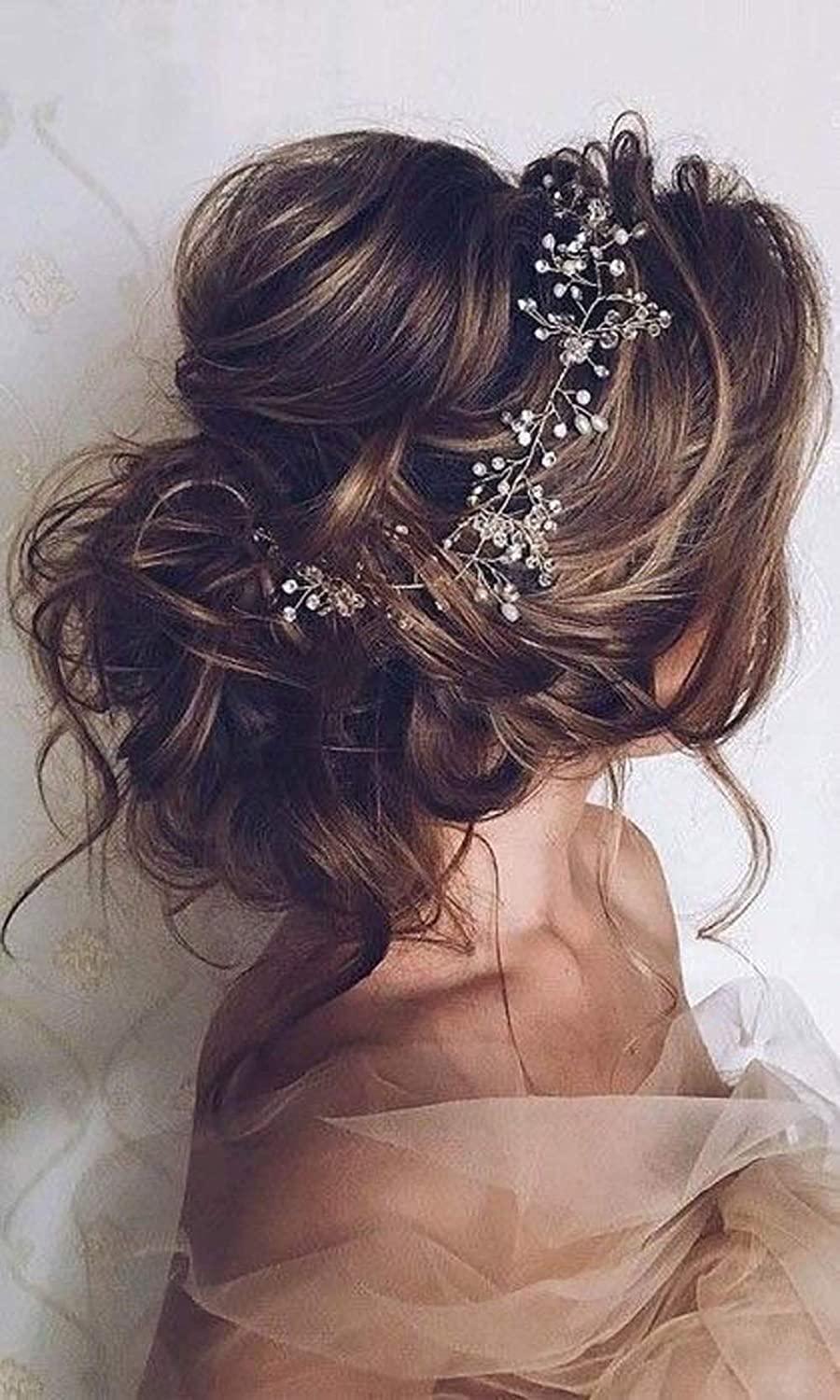 2024 Silver Floral Pearl Extra long Wedding Hair Vine, Bridal Flower Hair Vine, Flower Wedding Vine Silver