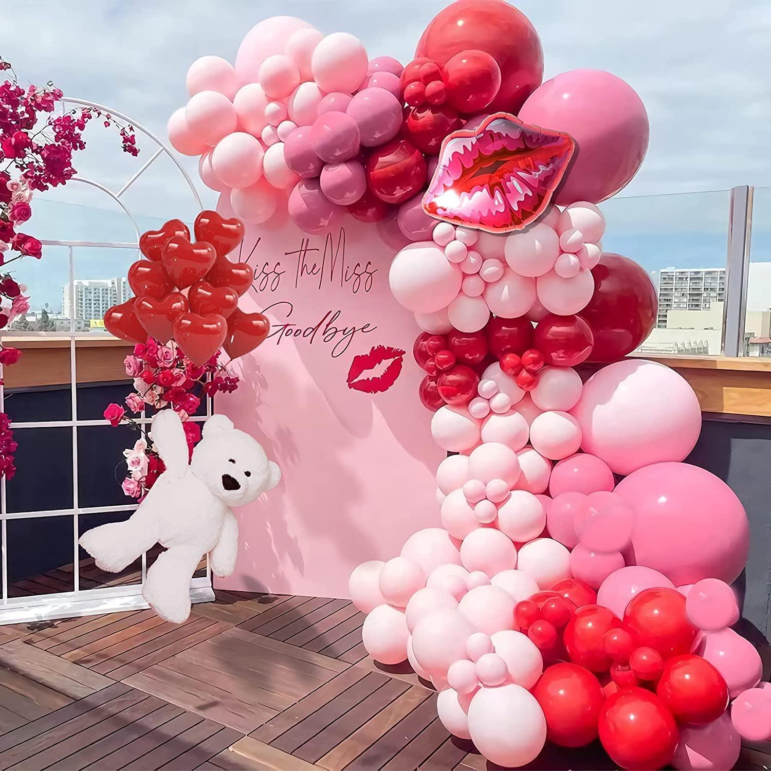 Pink Red Balloon Garland Arch Kit Macaron Pink Retro Pink Red Balloons and Heart Lip Balloons - If you say i do