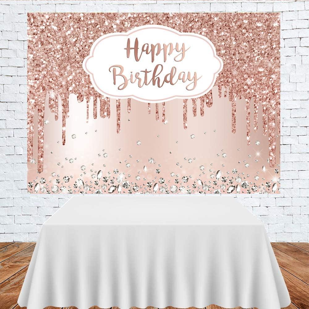 Pink Rose Golden Birthday Party Backdrop Glitter Diamonds Happy Birthday Background - If you say i do