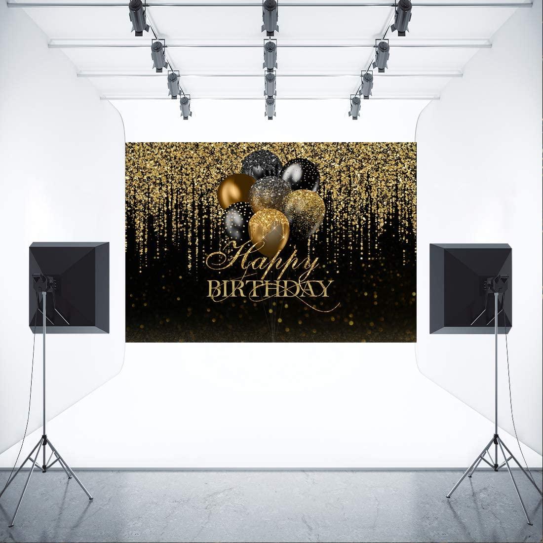 Happy Birthday Backdrop Glitter Black and Gold Bokeh Balloons Golden Sparkle Sequin Spots Photography Background - If you say i do