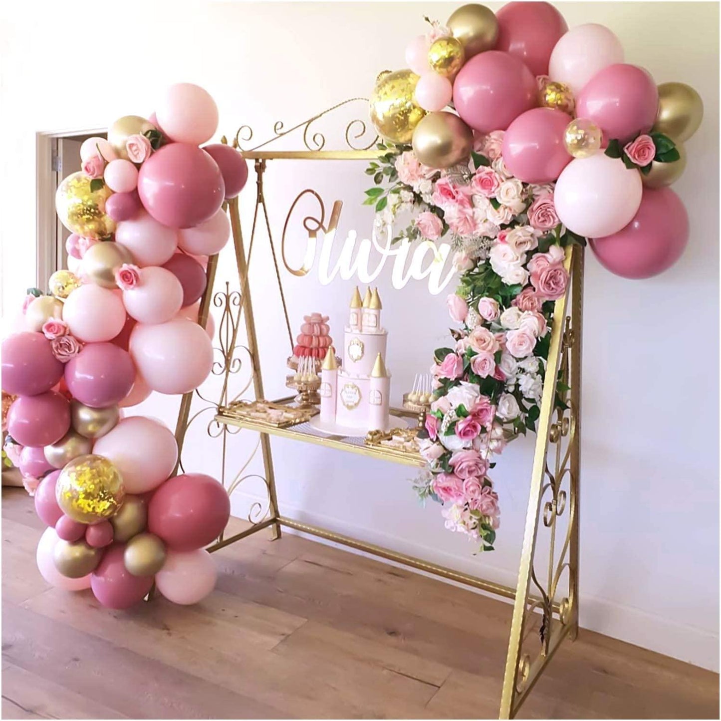 136Pcs Pink and Gold Baby Shower Balloons, Dusty Rose Pink Ballon Garland Balloons Kit - If you say i do