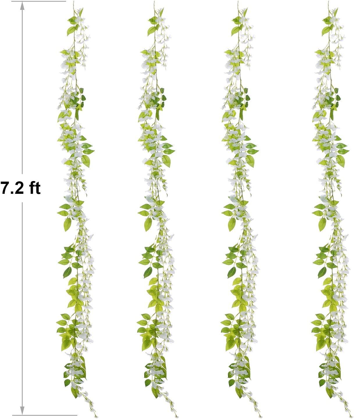 4pcs Wisteria Artificial Flowers Garland, Total 28.8ft White Artificial  Wisteria Vine Silk Hanging Flower for Wedding