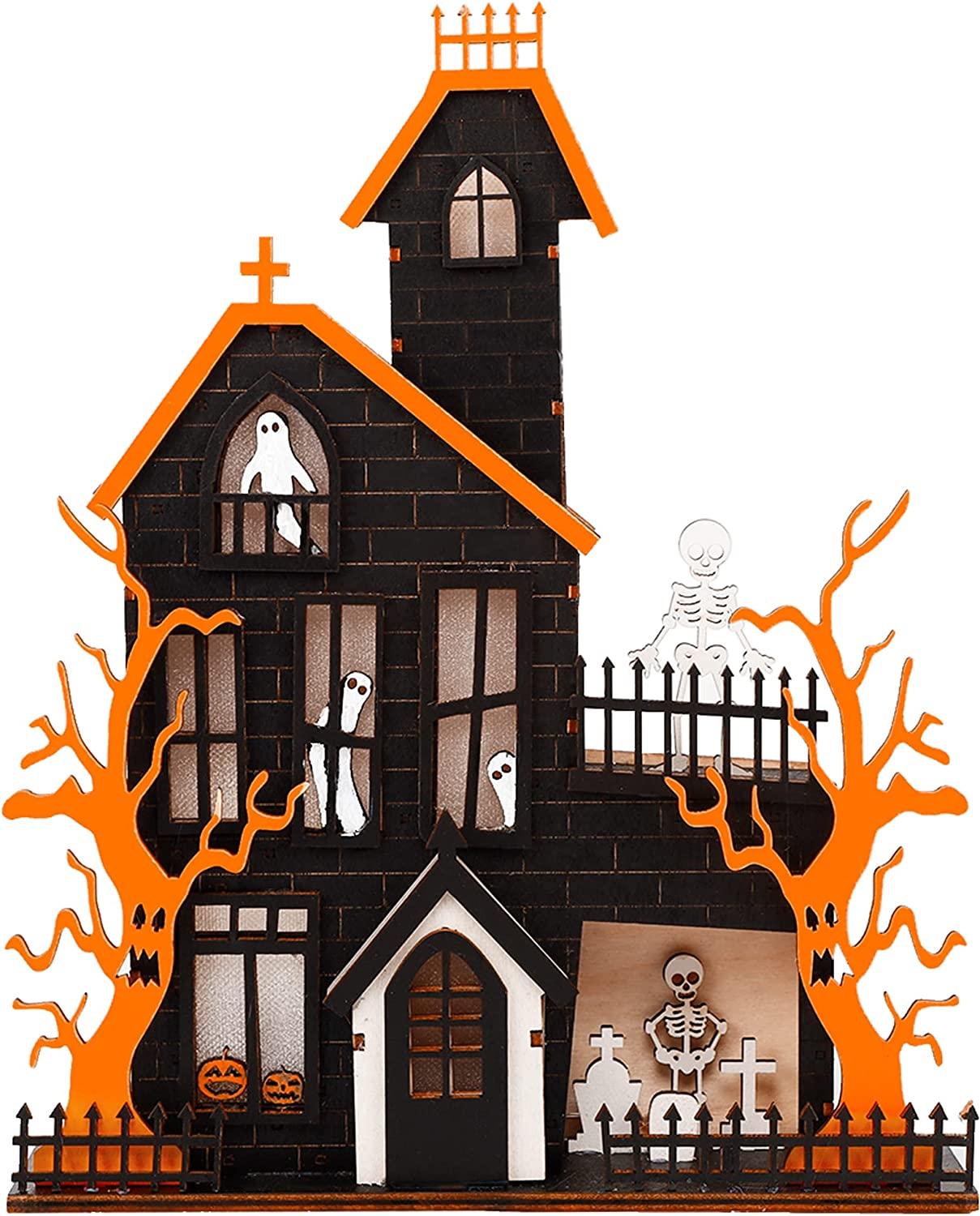 Home Halloween Tabletop Decoration, Wooden Lighted Pumpkin House Decoration - If you say i do