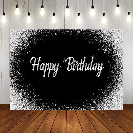 Happy Birthday Backdrop Glitter Silver Dots and Black Photography Background - If you say i do