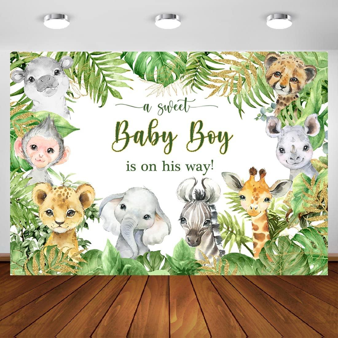 Jungle Safari Animals Baby Shower Backdrop Baby Boy is On His Way It's a Boy Photography Background - If you say i do