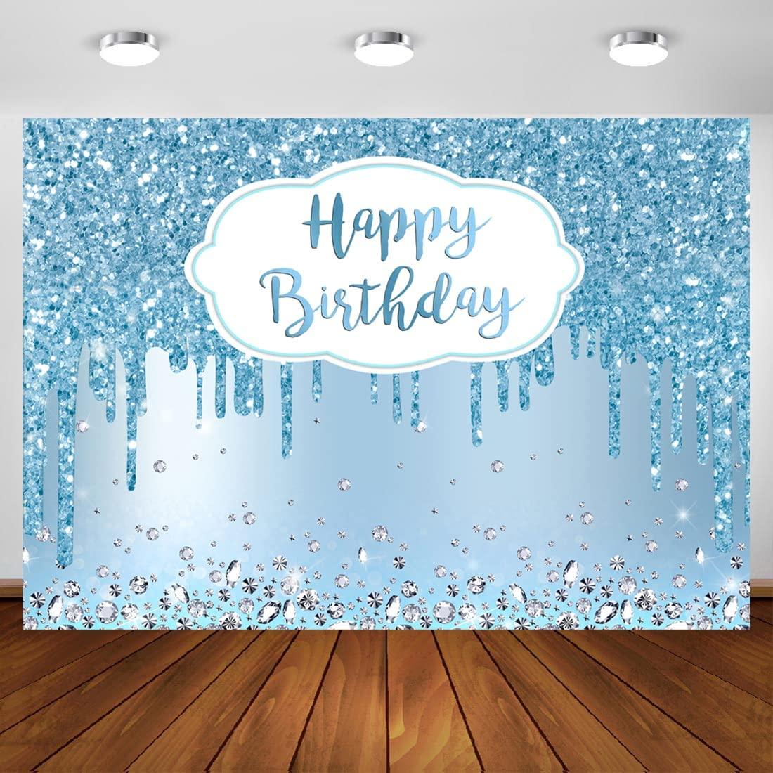 Blue Happy Birthday Backdrop Glitter Diamonds Girls Sweet 16 18th 21st 30th Photography Background - If you say i do
