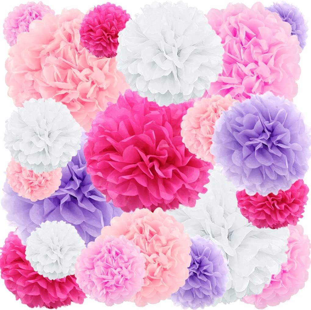 20pcs Pink Tissue Paper Flowers pom poms Wedding Birthday Party Backdrop Decorations - If you say i do