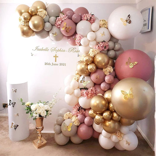 148PCS Rose and Pink Balloon Garland Arch Kit, Gold Chrome balloons Latex Balloons Rose Gold Butterfly Stickers Wall Decor - If you say i do