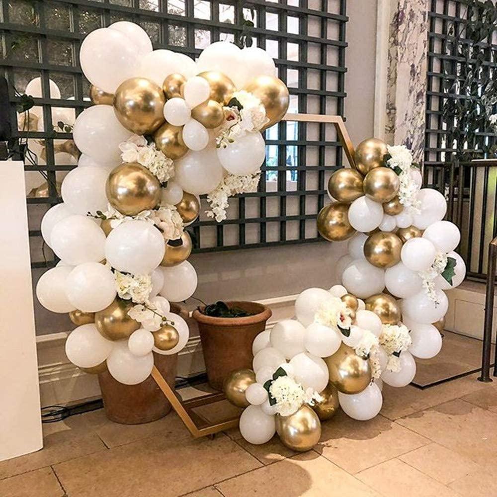 White Gold Arch Garland Kit - 124Pcs Chrome Gold White and Double Skin with White Balloons - If you say i do