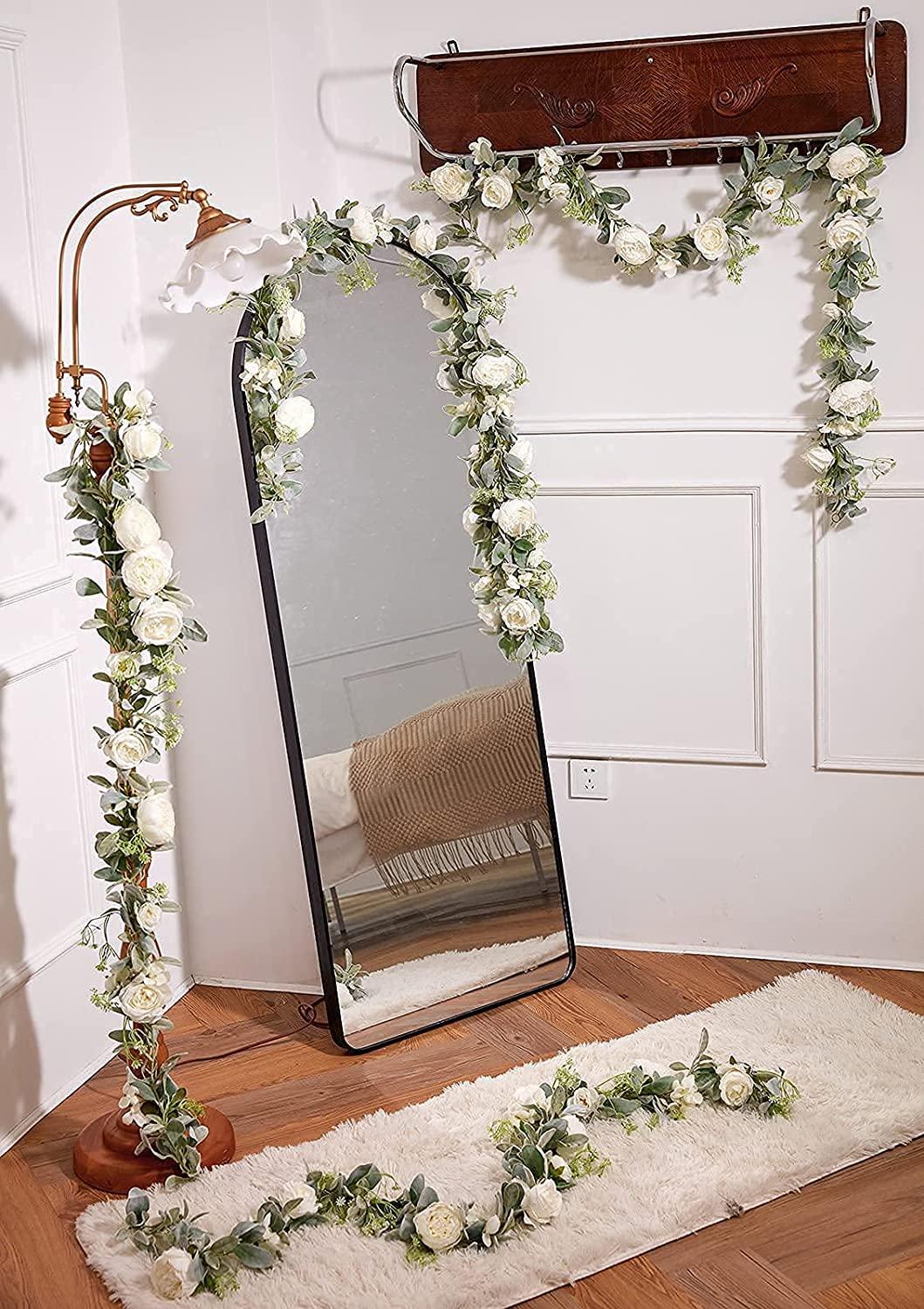 6.3ft Eucalyptus Garland with Flowers, Hydrangea, Peony, Gypsophila, Lambs Ear Greenery Roses Fake Vines for Wedding Table - If you say i do