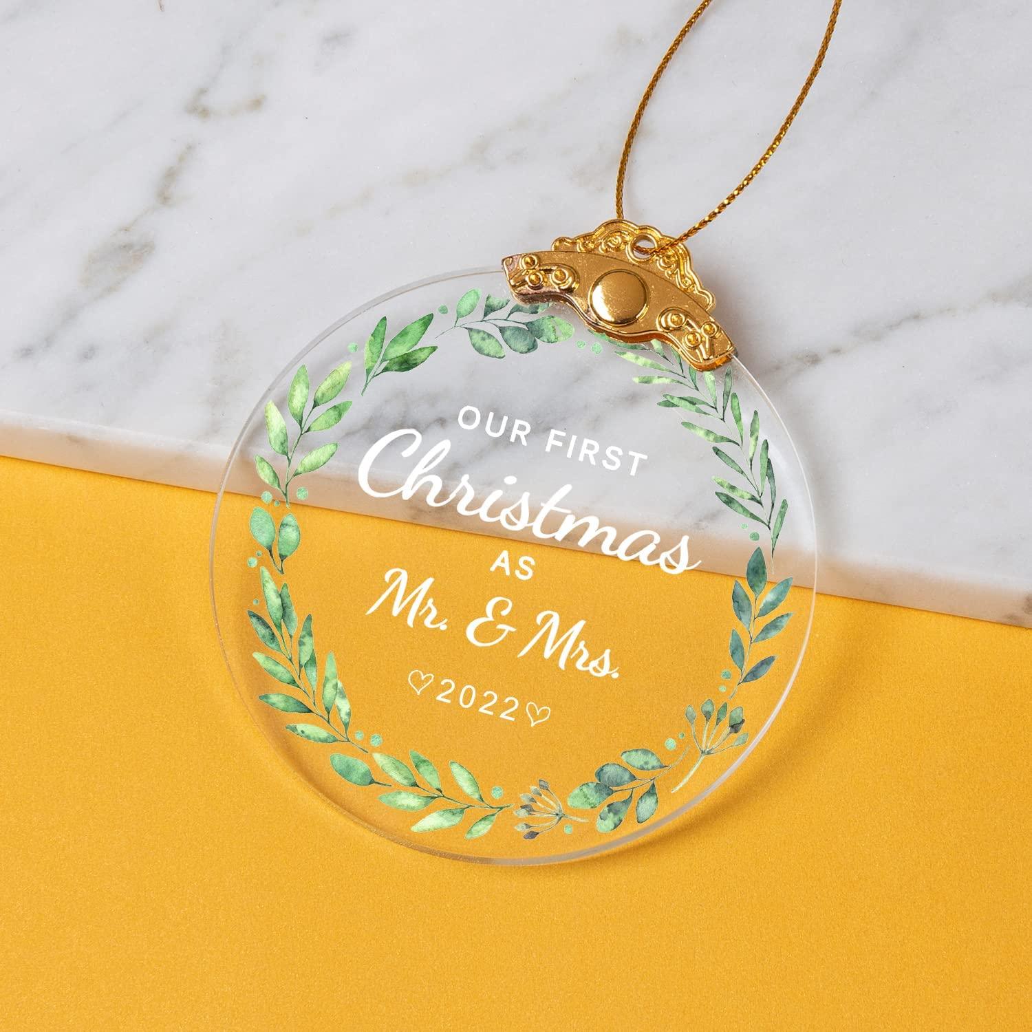 Our First Christmas As Mr & Mrs 2022 Glass Ornament/Keepsake, Wedding Decoration Ornaments - If you say i do