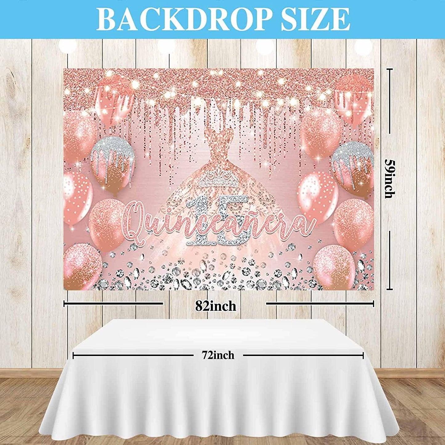 Rose Gold Quinceañera Birthday Backdrop for Girl Princess Happy 15th Bday Crown Mis Quince Años Balloons - If you say i do