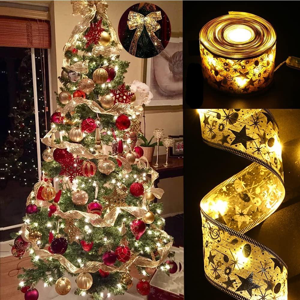 Christmas Ribbon Lights 32ft (2X16ft) 100 LED Lights Battery Powered Copper Wire Ribbon Bows String Lights - If you say i do