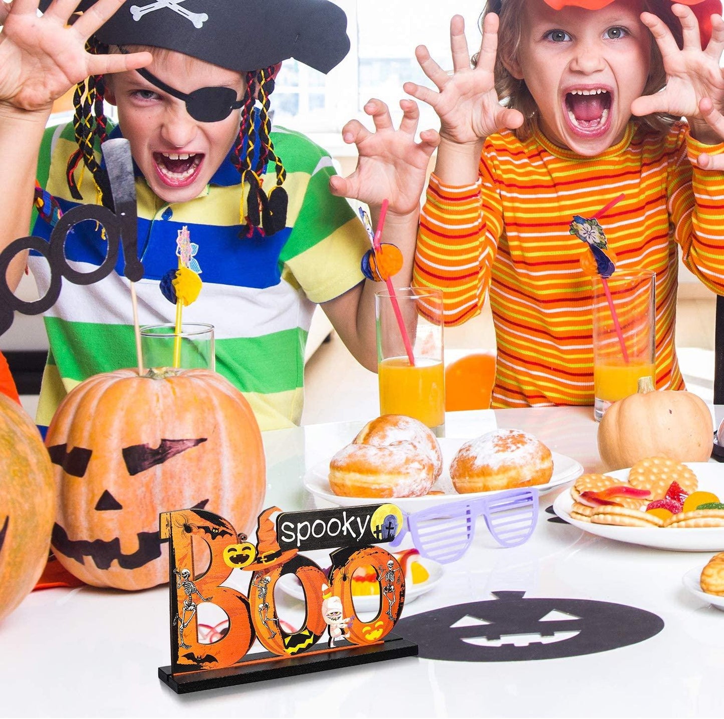 3 Happy Halloween Table Decorations, Pumpkin Table Centerpieces Boo Sign - If you say i do
