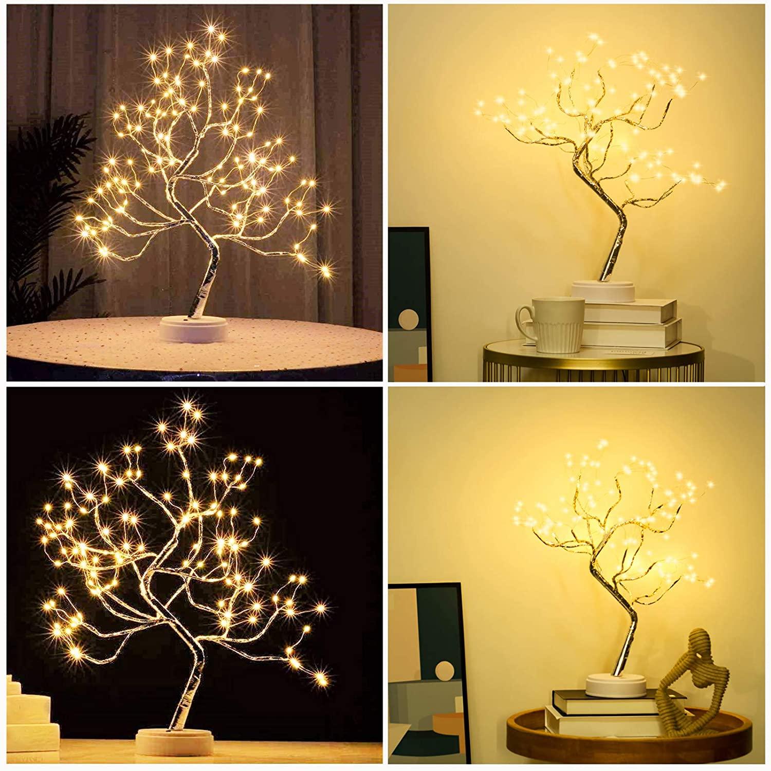 fairy light bonsai tree Lostars Tabletop Bonsai Tree Light 108 Led Copper Wire Tree Lamp Fairy Spirit Night Light,Battery/USB Operated,6h Timer Adjustable Branc