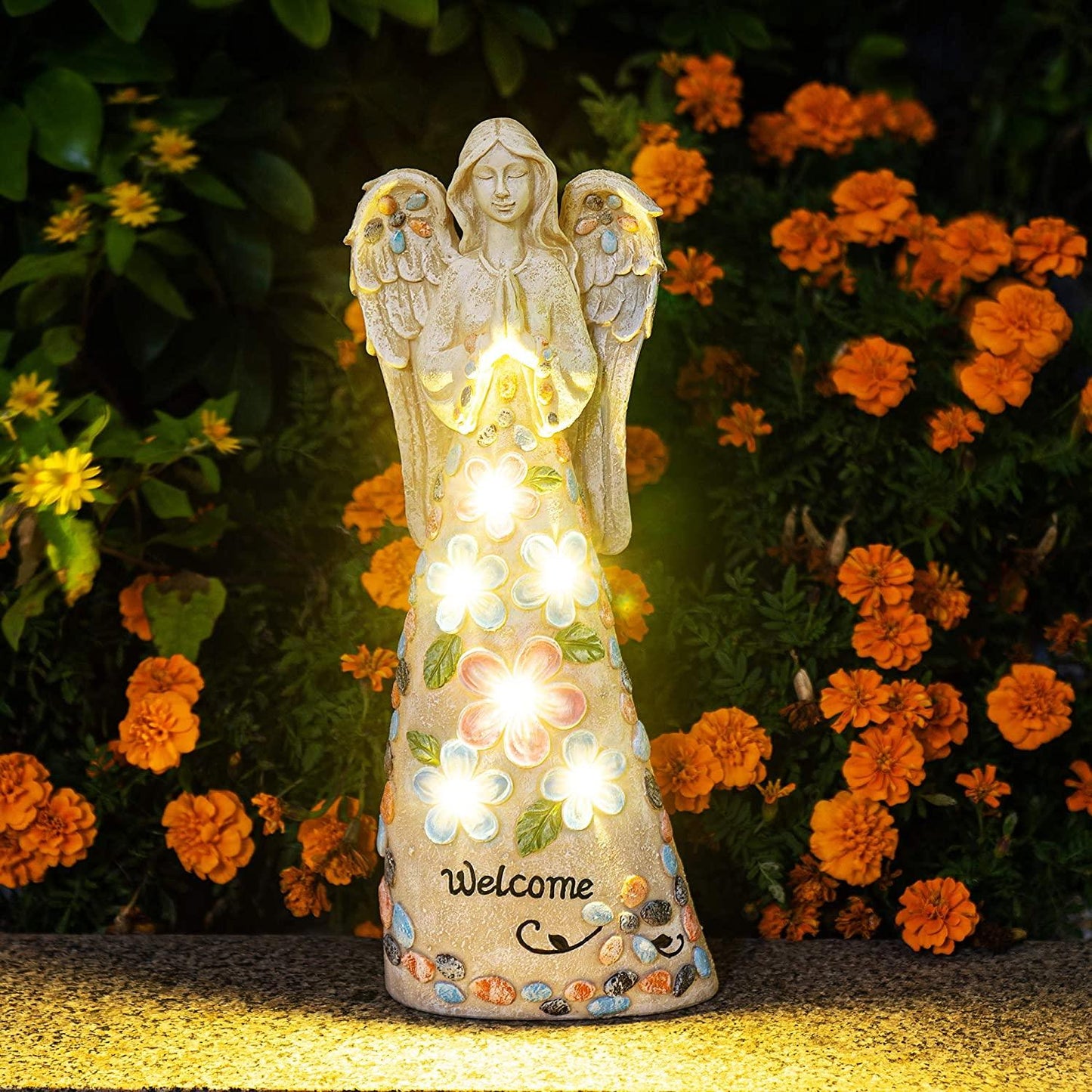 14.5 Inches Garden Angel Statues Outdoor Decor, Solar Angel Figurines with 6 LED Outdoor Garden Lights - If you say i do