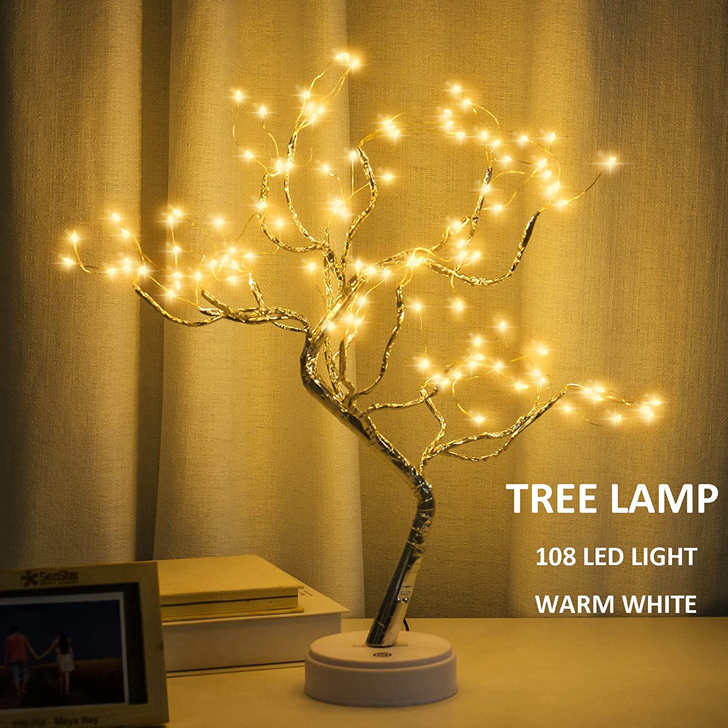 uv light for bonsai tree Lostars Tabletop Bonsai Tree Light 108 Led Copper Wire Tree Lamp Fairy Spirit Night Light,Battery/USB Operated,6h Timer Adjustable Branc