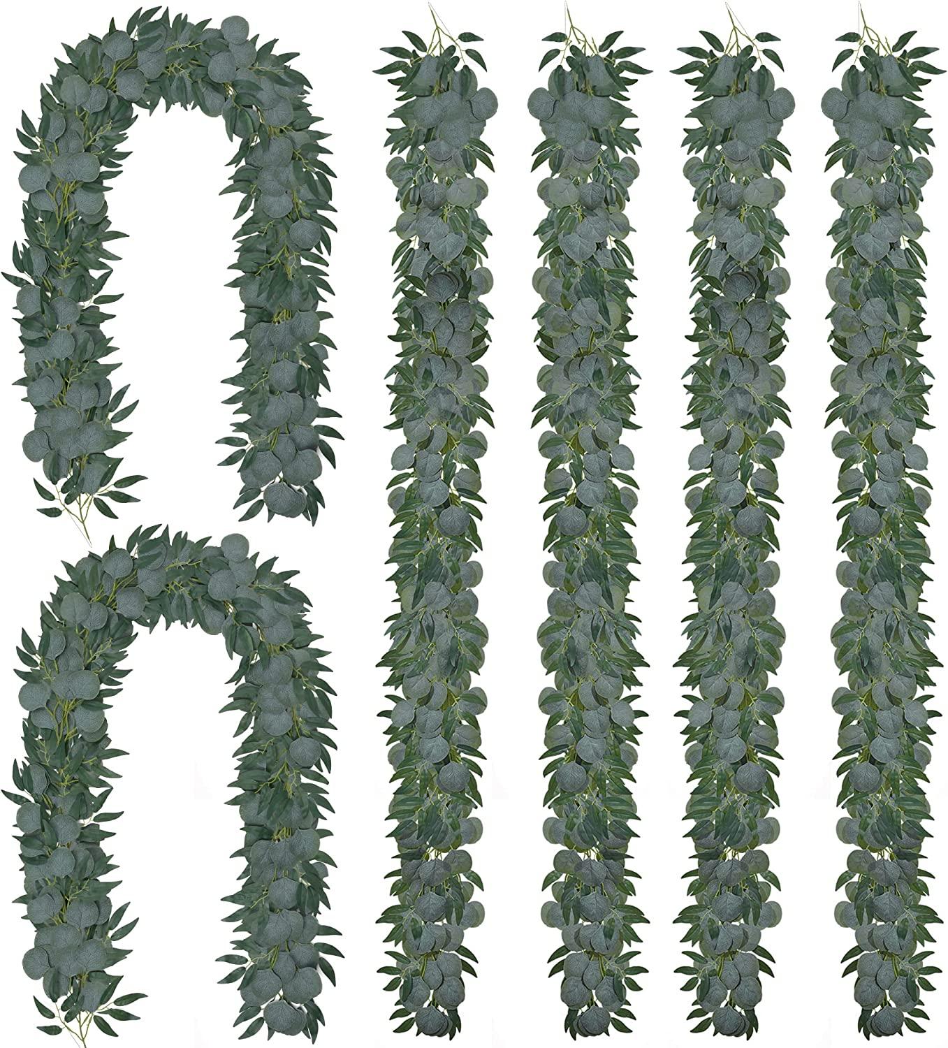 6pcs Artificial Green Garland Fake Eucalyptus and Willow Leaf for Wedding Arch Party - If you say i do