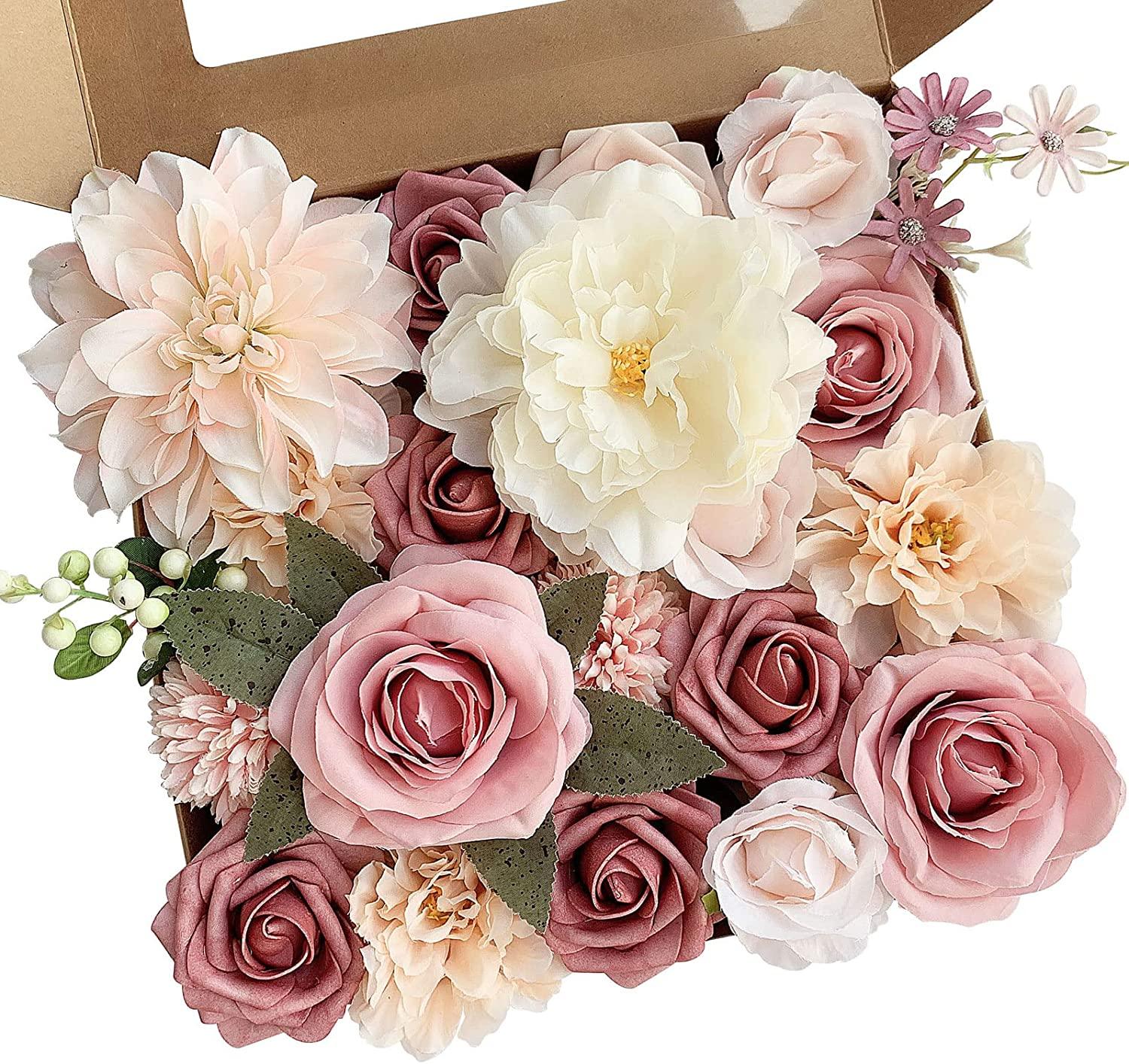 Artificial Flowers Pink Bouquets Box Set for DIY Bridal Wedding Shower Decorations - If you say i do