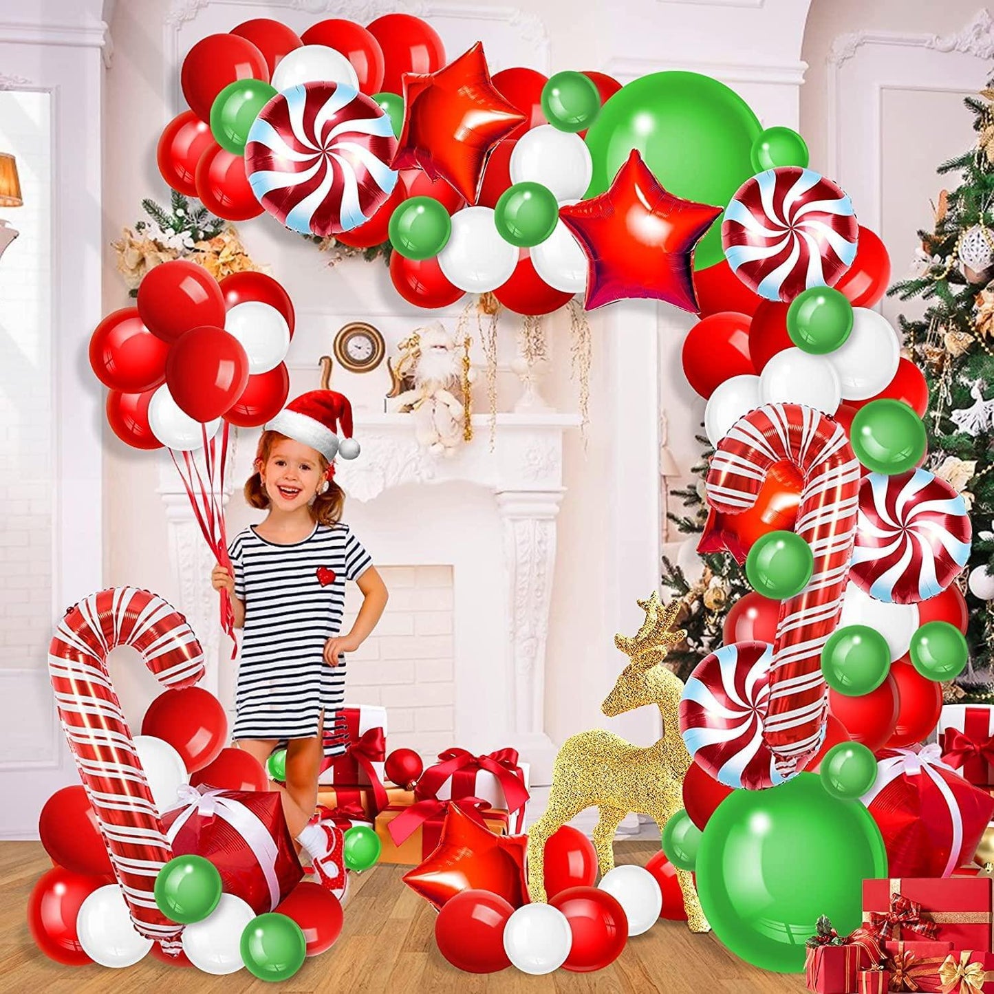 Christmas Balloon Garland Arch kit with Xmas Green Red White Candy Balloons - If you say i do