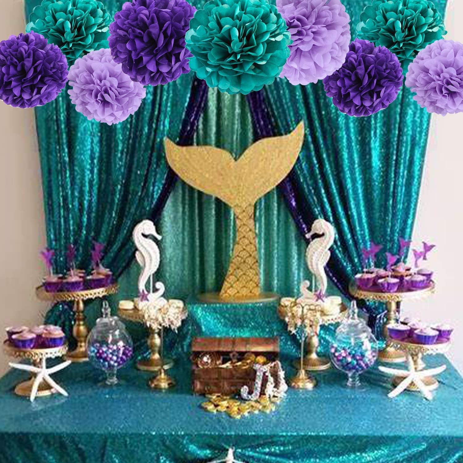 9pcs Paper Pom Poms Flowers Mermaid Party Under The Sea Decor