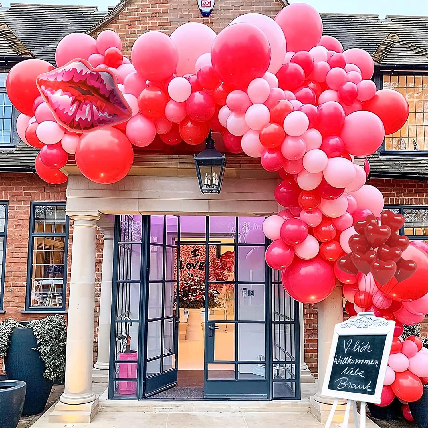 Pink Red Balloon Garland Arch Kit Macaron Pink Retro Pink Red Balloons and Heart Lip Balloons - If you say i do
