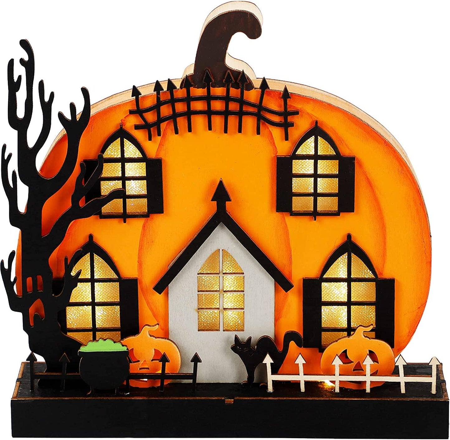 Home Halloween Tabletop Decoration, Wooden Lighted Pumpkin House Decoration - If you say i do