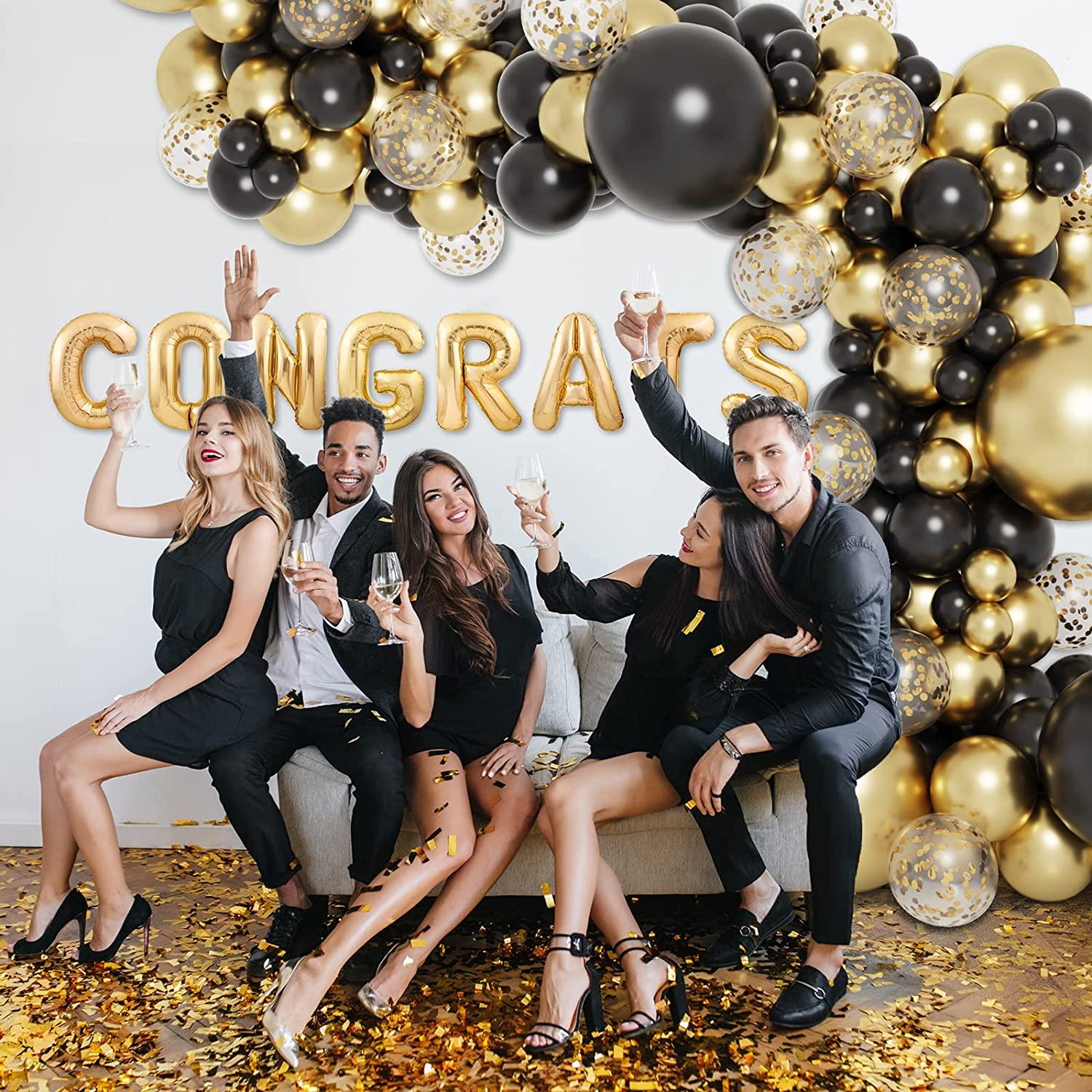 133pcs Black and Gold Balloons Garland Arch Kit, Black Metal Gold and Metallic Confetti Gold Balloons for Graduation - If you say i do