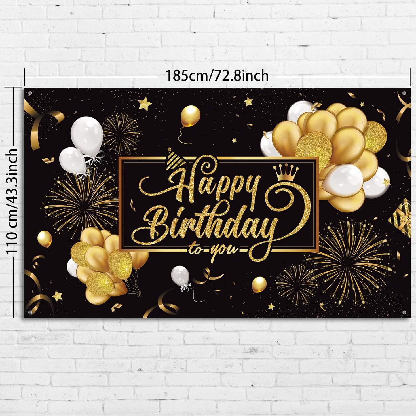 Happy Birthday Backdrop Banner Black and Gold Sign Poster Large Fabric - If you say i do