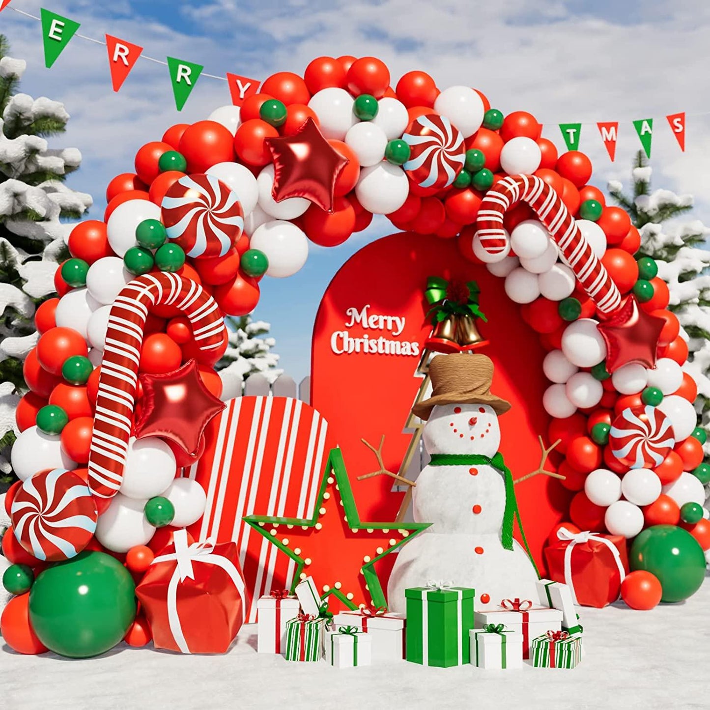 Christmas Balloon Garland Arch kit with Xmas Green Red White Candy Balloons - If you say i do