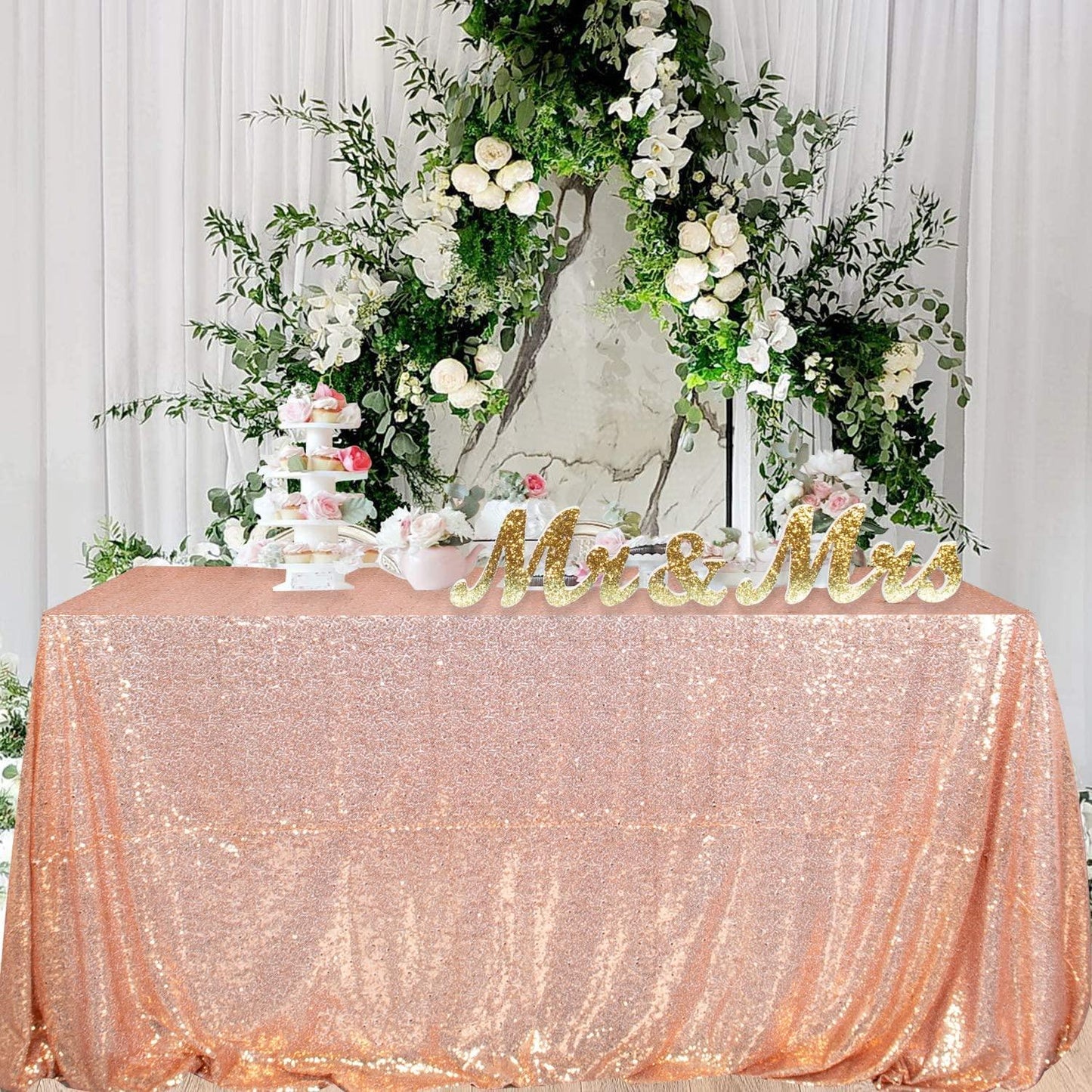 60x102-Inch Rectangle Sequin Tablecloth Wine Table Cover Decorations for Weddings Party Baby Shower Decorations - If you say i do